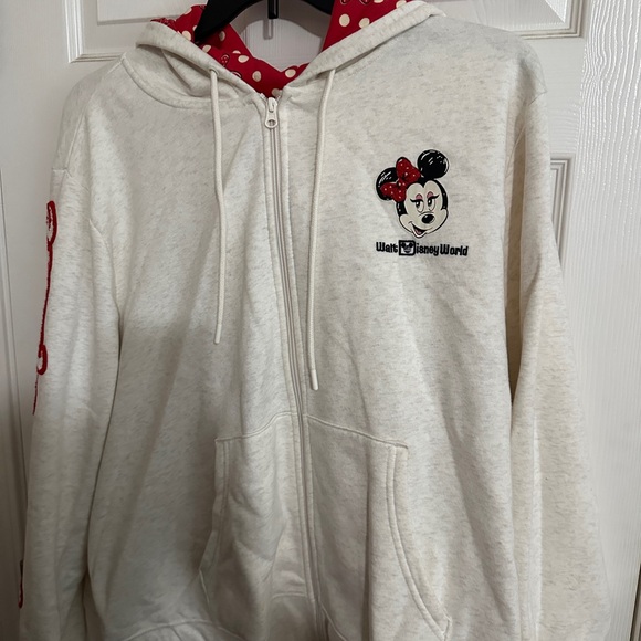 Disney World Jackets & Blazers - Disney Minnie Mouse Cream Zip-Up Hoodie with Polka Dot Lining